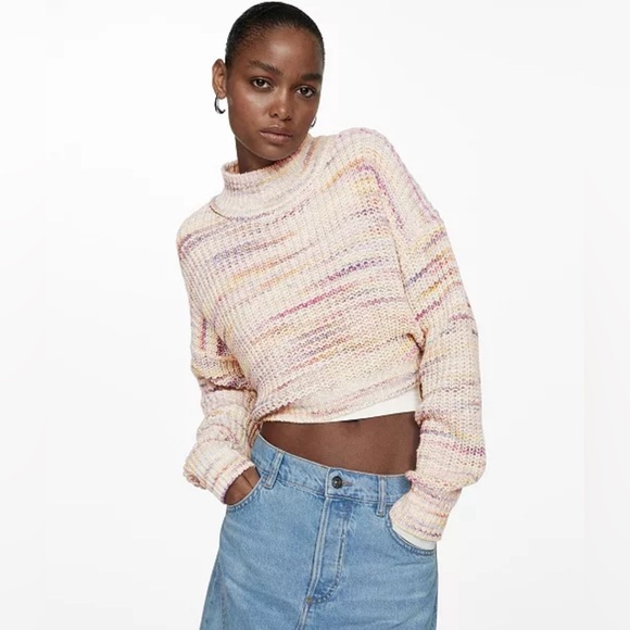 Mango Cream Cowl Turtleneck Sweater Chunky Knit - Picture 1 of 5